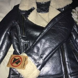 Beautiful blue shiny leather coat